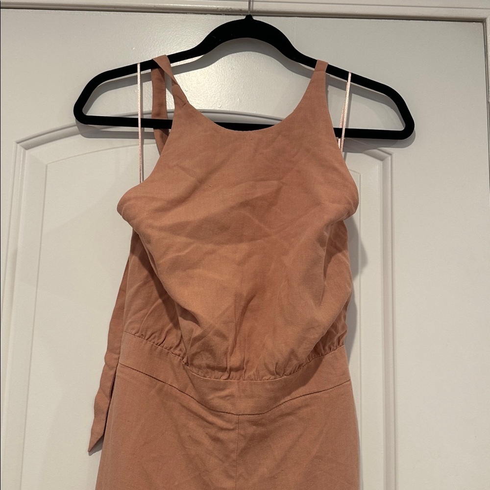 NWT Zara Mauve Viscose Linen Blend Wide Leg Sleeveless Halter Jumpsuit Pockets L - Picture 8 of 12